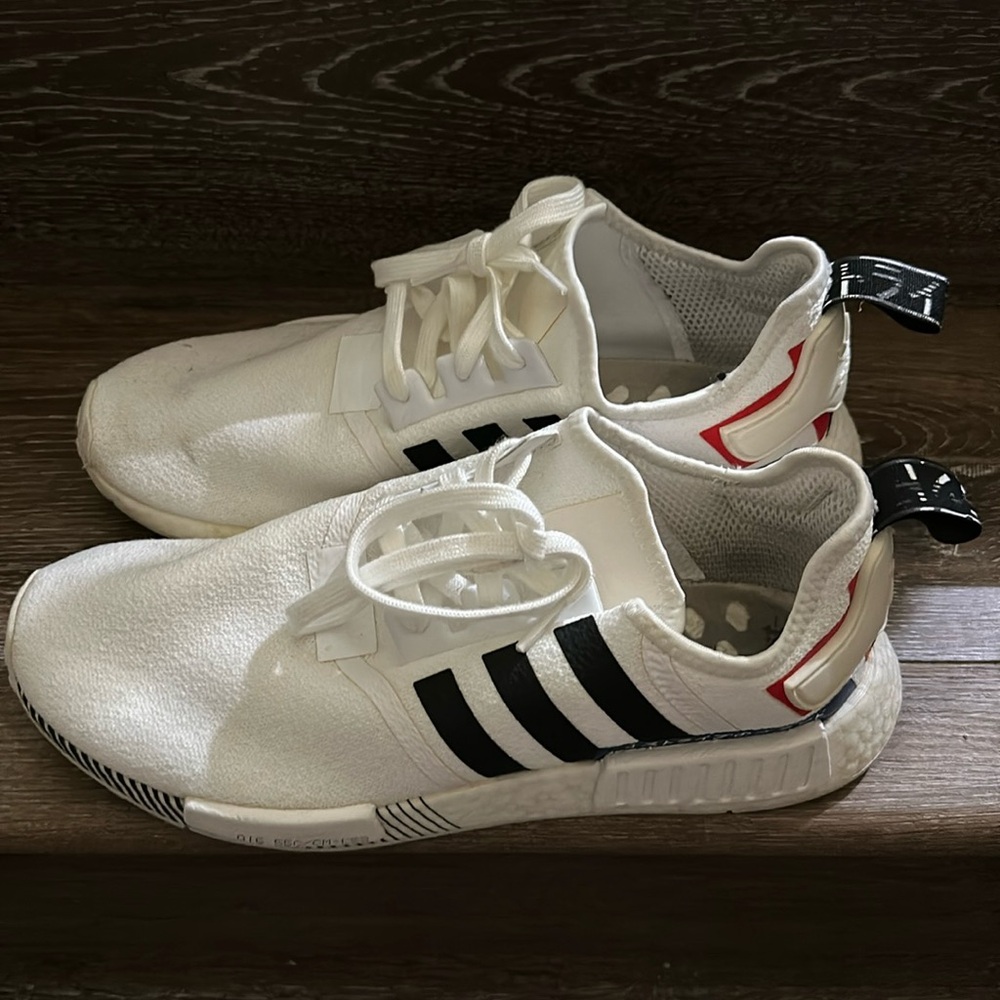 Adidas NMD men’s size 11 white with navy and red detail, Japan lettering